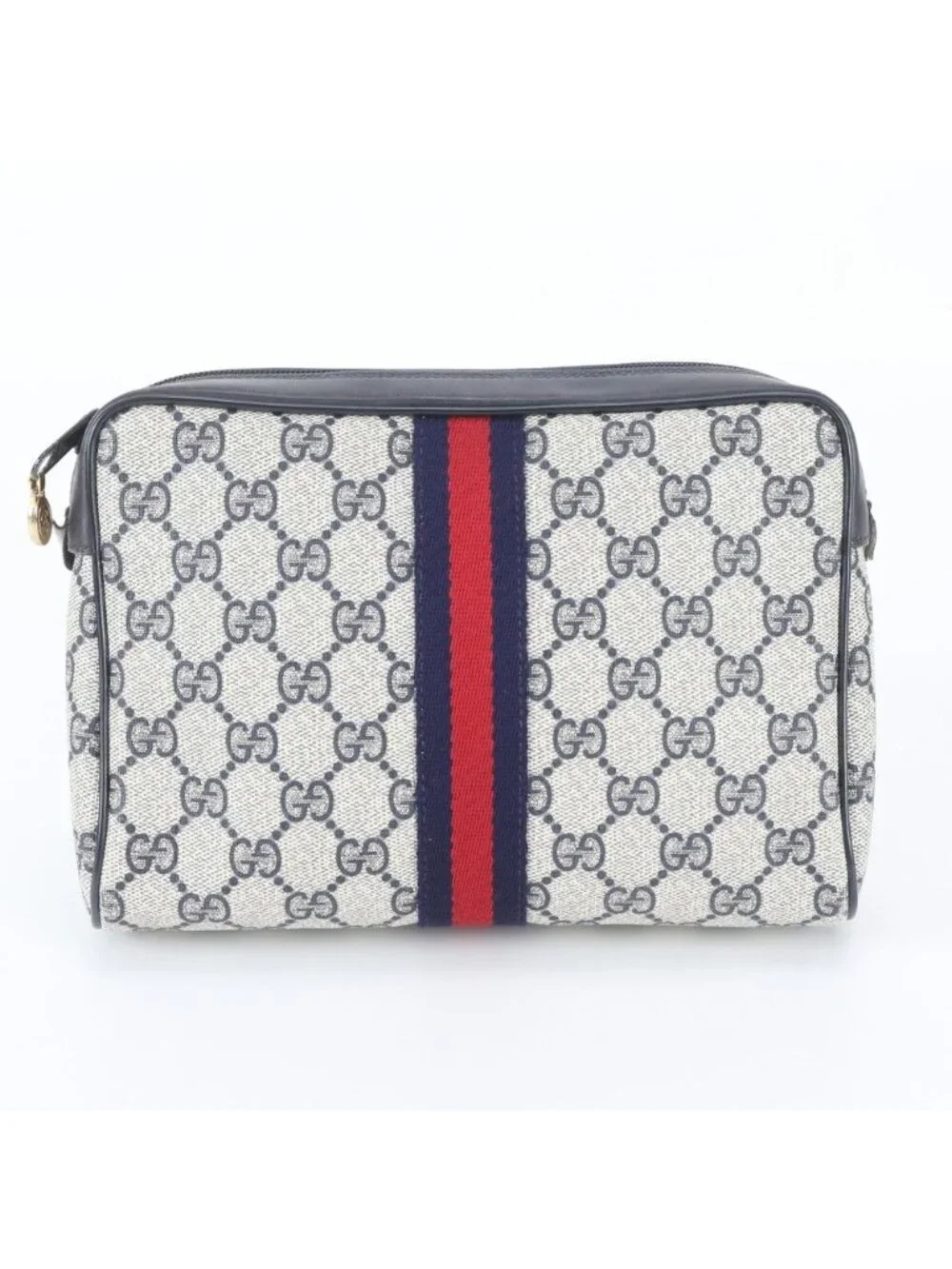 Gucci GG Supreme Leather Clutch Pouch Business Navy